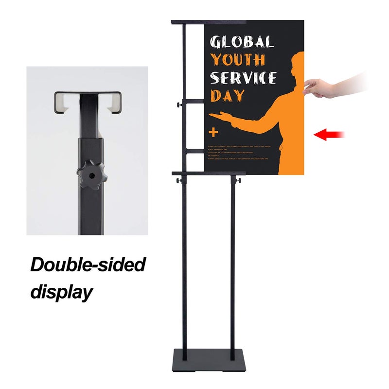 AKTOP Heavy Duty Floor Standing Sign Holder with Non-Slip Mat Base, Adjustable Banner Stand Height Up to 82.6 inch, Double-Sided Pedestal Poster Stand for Indoor Outdoor Display - Image 3